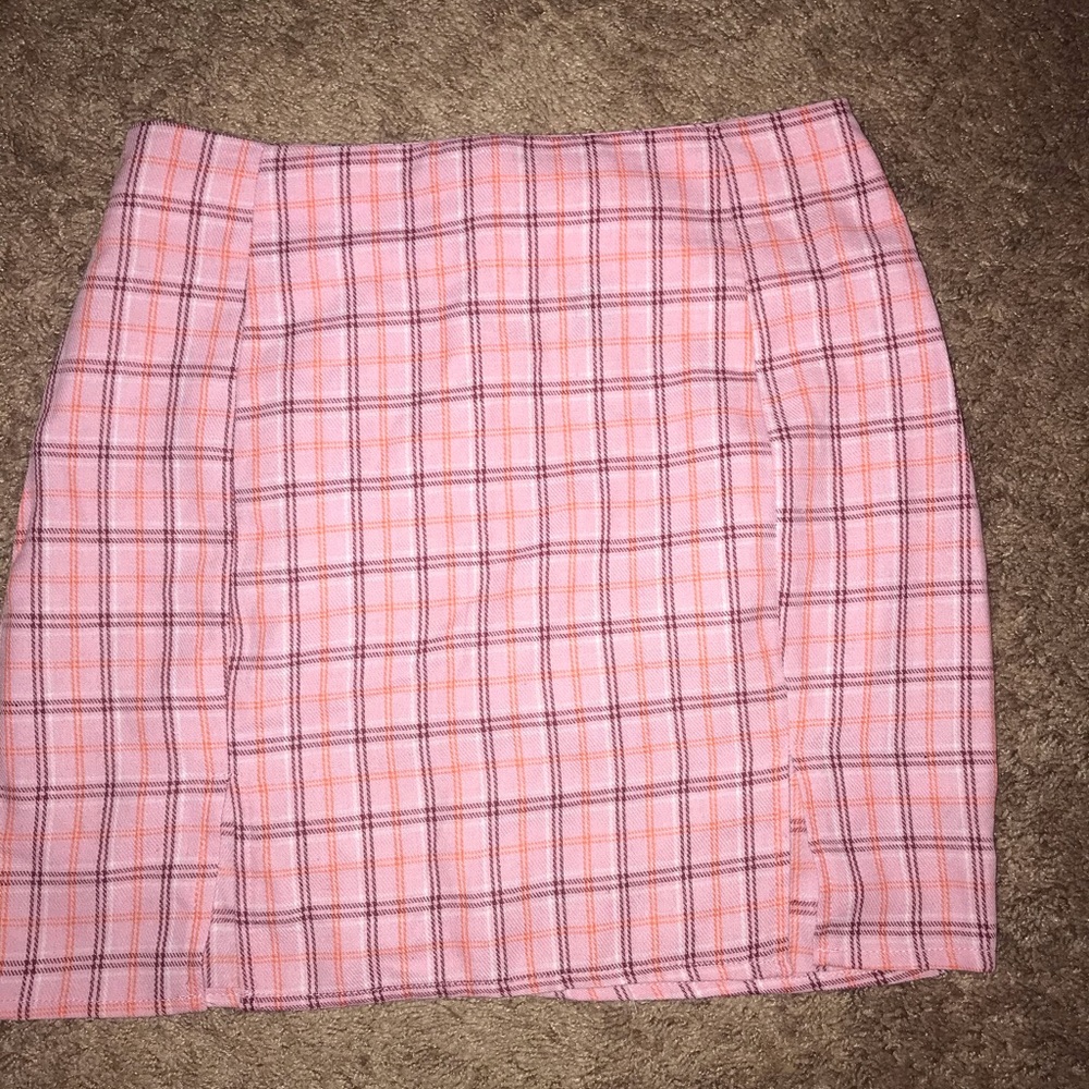 Pink plaid skirt